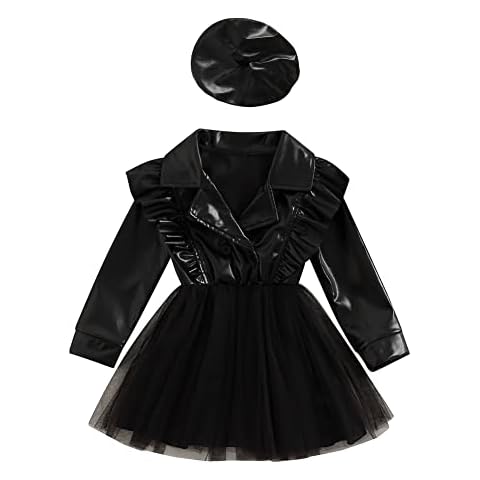 Toddler Little Girl Dress Fall Winter Leather Shirt Dresses Kids Jacket Button Cardigan Outerwear (Black Tutu, 5-6 Years) Cover