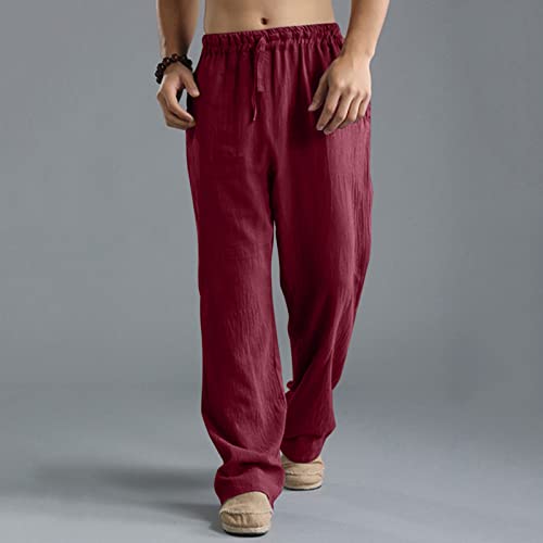 Casual Linen Pants for Mens Elastic Waist Drawstring Ligweight Loose Fit Trousers Summer Beach Travel Vacation Pants2