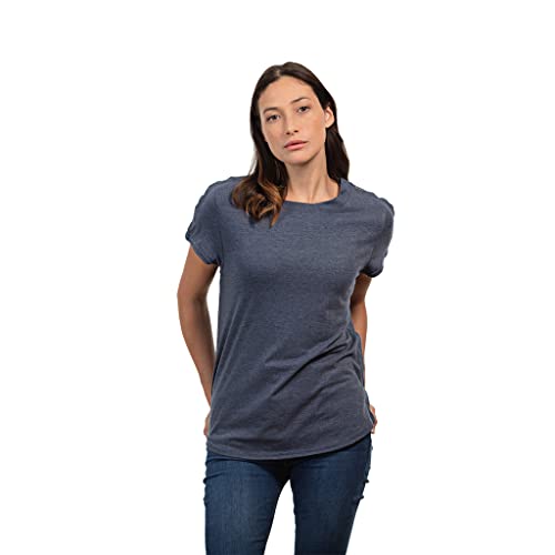 MAI Post Shoulder Surgery Shirts | Chemo Clothing | Women Short Sleeve Shirt | Easy Snaps on Shirt Sides and Full Arm Opening | Soft Fabric | Dialysis Clothing Heather Blue | Adaptive Clothing