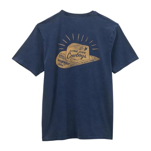 T-shirt Wrangler homme bleu denim foncé avec poche poitrine et logo graphique