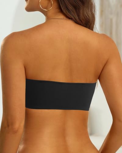Image of Women Bandeau Bikini Top Only Strapless Swim Top Tube Swimsuit | Removable Straps,Removable Soft Cups,Adjustable Straps,Full Lining,Stretch Fabric