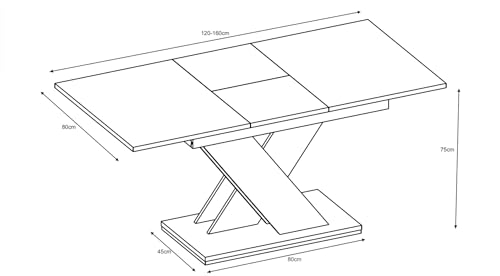 Furneo Tavolo 02 – Modern Extendable Dining Table Only, 120–160 cm, Grey Marble Effect Finish