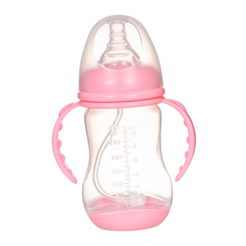 BAZEITFLOW 用ミルクボトル ピンク ハンドル付き吸管カップ 幼児向けトレーナー 飲みこぼし防止 軽量素材 衛生 持ちやすく洗浄簡単 に