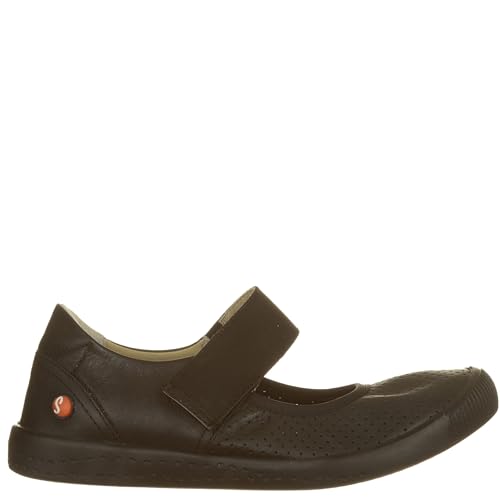 Mary Jane Softinos femme en cuir souple noir perforé avec bride Velcro confortable