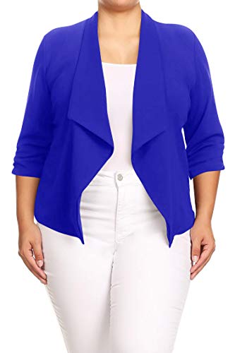 Women's Plus Size Open Front Rolled Up 3/4 Sleeves Office Work Wear Solid Blazer Jacket