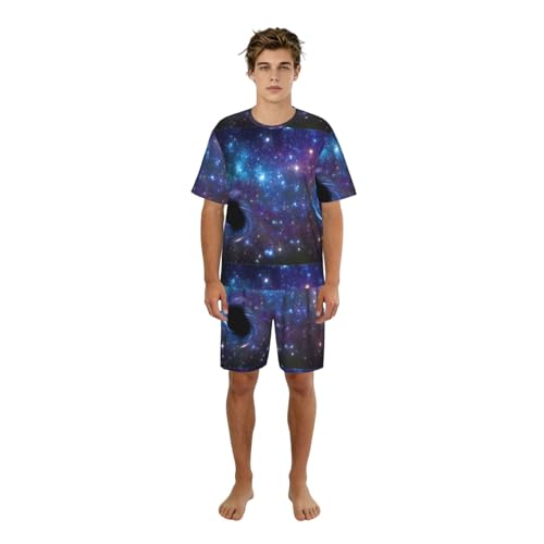 Pijama de dos piezas para hombre ropa de dormir transpirable camiseta y pantalón corto 1