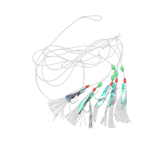 Señuelos de pesca, anzuelos brillantes con cuentas, 5 piezas de anzuelo de púas de alto carbono y juego de atados, equipo de pesca luminoso para uso en agua dulce y salada