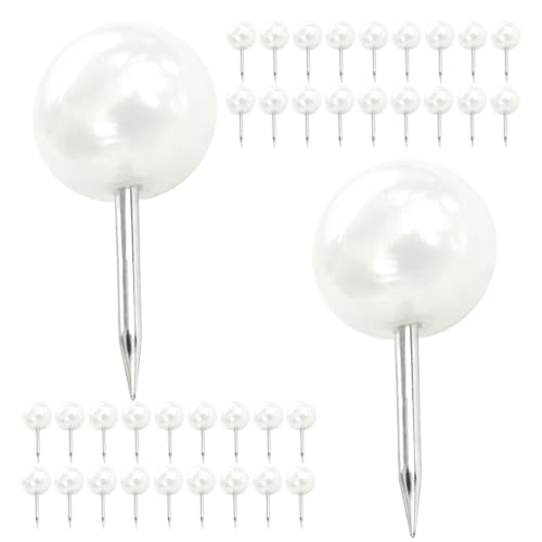 Healvian Chinchetas para Tablones de Anuncios 50 Pcs Cabeza Redonda Imitación Perla, Alfileres para Carteles y Fotos, Clavos Decorativos para Oficina y Manualidades