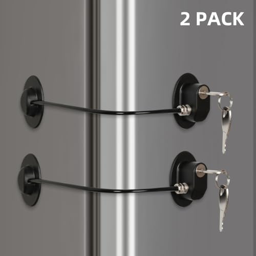 ريزيبو مجموعة اقفال باب الثلاجة مكونة من قطعتين مع 4 مفاتيح، قفل لدرج الملفات، قفل باب الفريزر، واقفال خزانة سلامة الاطفال باللون الاسود