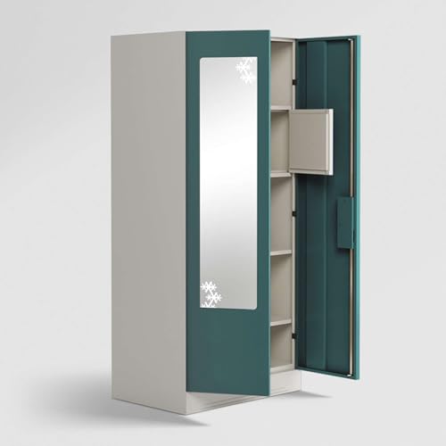 Interio by Godrej Slimline 2-Door Steel Almirah/Wardrobe with Star Mirror | Textured Sea Pine, 1-Year Warranty, 1 Locker, 4 Shelves - Image 5
