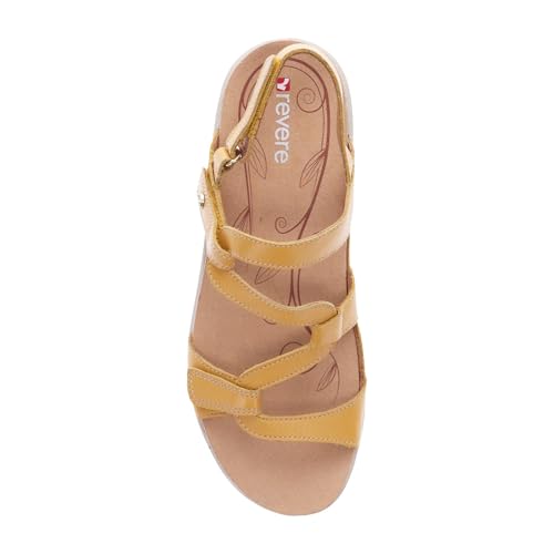 Image of Revere Emerald 3 Women's Sandals - Premium Soft Leather, Adjustable Straps & Contoured Footbed - Orthotic Arch Support for Stylish Comfort & All-Day Wear Mustard 5-5.5 W US