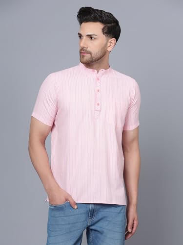 Image of LATEST CHIKAN Men's Cotton Regular Casual Strped Short Kurta Half Sleeves - (SK-LJ.DS.AS)