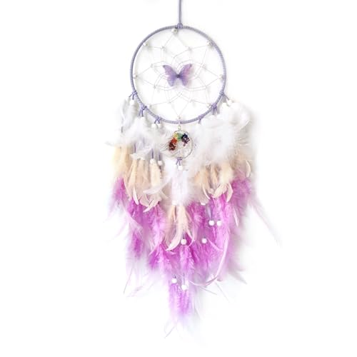 SOYUZU Purple Dream Catcher Wall Decor Feather Dream Catchers with Crystal Tree of Life Pendant Handmade Dreamcatcher Wall Hanging Ornament for Bedroom Living Room Home Decor