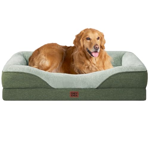 EHEYCIGA Memory Foam Cuccia Cane Interno Taglia Grande, Impermeabile Divano per Cani Sfoderabile e Lavabile, Letto per Cani con 4 Bordi Rialzati, Verde, 106.5x76x18.5cm