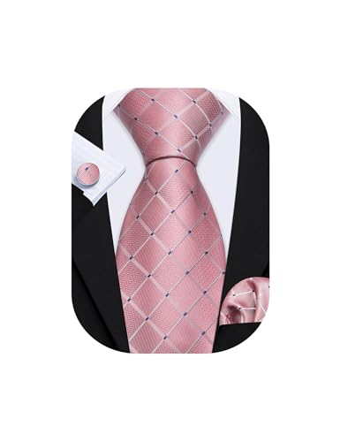 Image of Barry.Wang Mens Tie Set Plaid Check Neckties Formal Business Wedding Luxury Pocket Square Cufflinks