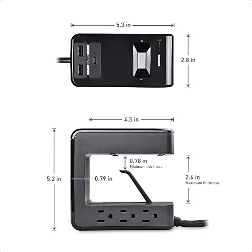 Cable Matters Ul Listed 6 Outlet Desk Mount Surge Protector Power Strip 8 Feet Extra Long Cord - 24W Usb C And Usb Charging - 1080 Joules Surge Protection #TOP6