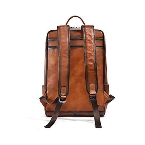 Mens Casual Daypack Backpacks Briefcases Travel Bags Weekender Bags Leather Laptop Backpacks (Color : Brown)4