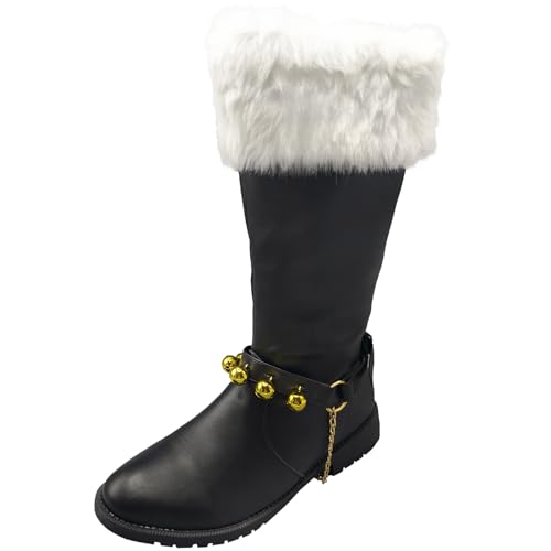 Men's Christmas Santa Claus Boots Halloween Costume Black Red Boots Wide Calf with White Fur Shoes4