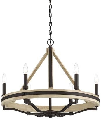 Minka Lavery 2626-860 Sonoma 6 Light 27" Wide Taper Candle Style Chandelier - Dark Bronze and Natural Solid Wood