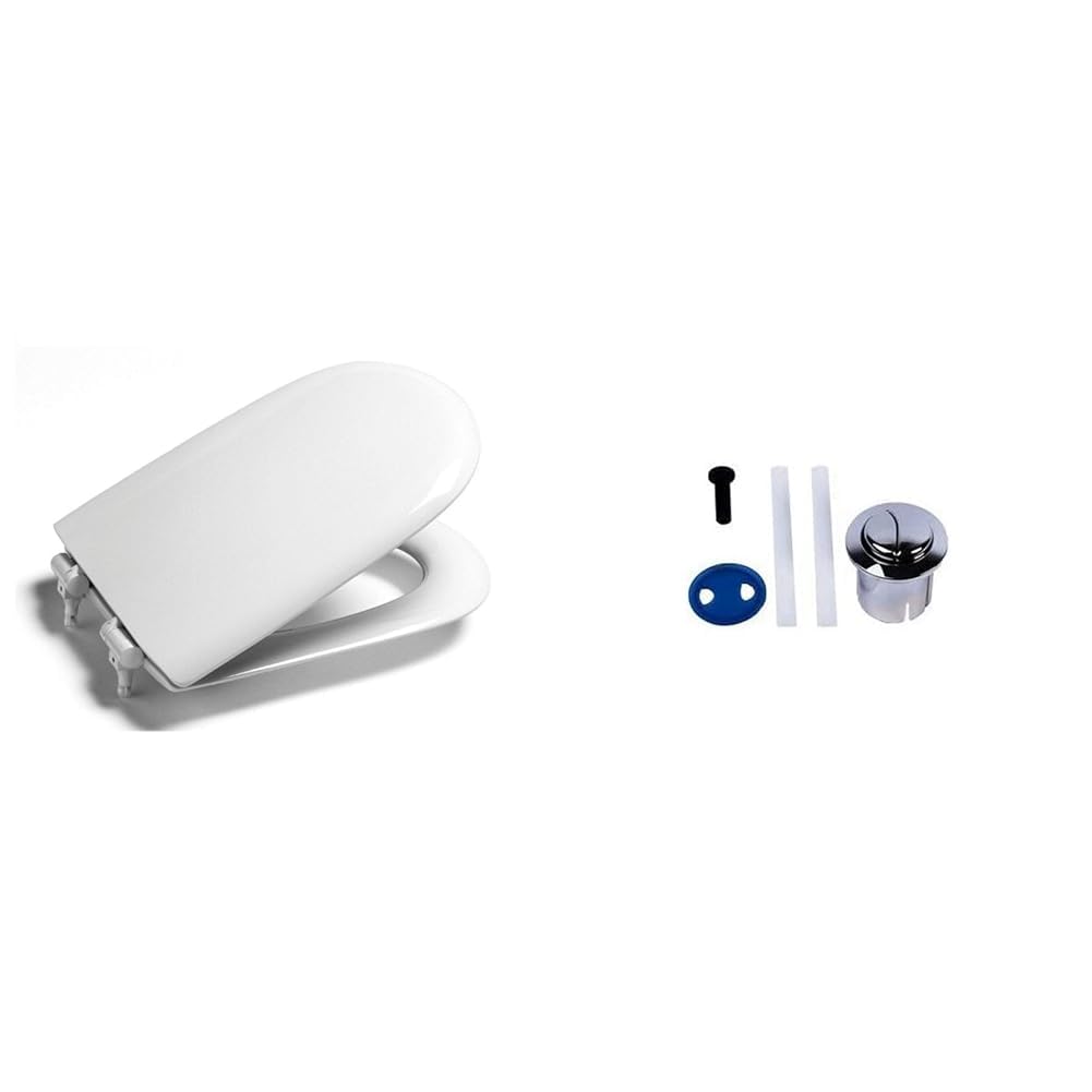 Roca A801461004 Asiento y Tapa, Modelo Giralda, Blanco & Kit G Pulsador doble C P/Mec Desc D1D (AH0002100R)