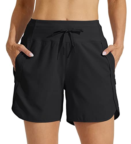 Willit WILLITWBD0270908423WA Women'S 5 Inch Athletic Running Shorts Quick Dry Workout Hiking Shorts High Waisted Active Shorts Zipper Pocket Black L thumb #2