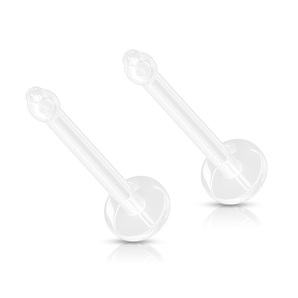 PiercedOffBio Flex 2mm Clear Flat Top Nose Retainers (2 Pack) 18G (1 mm)