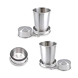 PHMING 2er Set Faltbecher Edelstahl 150ml, Faltbare Becher mit Deckel, Zusammenklappbare Faltbecher Outdoor für Camping, Reisen & Wandern