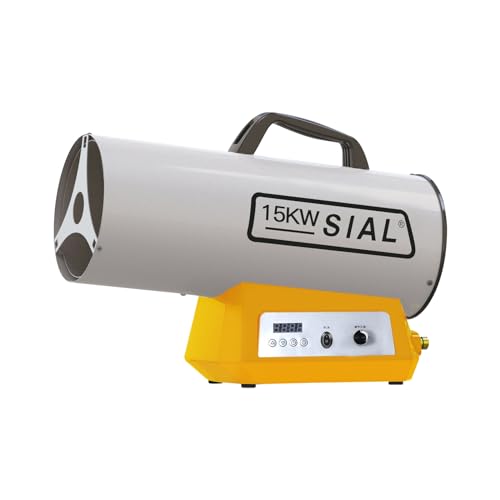 SIAL Calentador de Ventilador de Gas de 15 kW Calefactor Portátil de Gas Taller Generador de Aire Caliente Interruptor Electrónico Controlado por Tiempo Apagado Automático, Plata