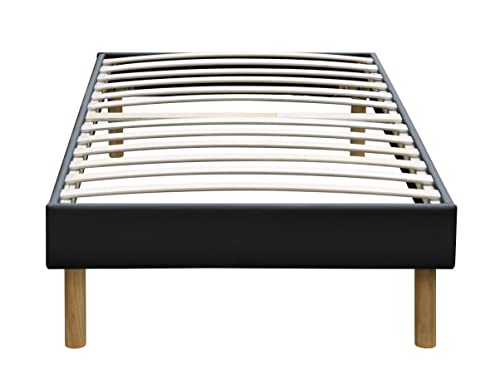 Mina - Solide et Confortable Sommier Tapissier Noir + Pieds en 20 cm pour Matelas en 80x190-13 Lattes - Montage Rapide et Facile
