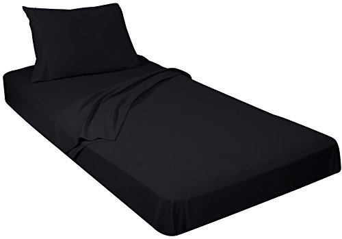 Gilbins College Dorm 100% Jersey Knit Cotton Twin Extra Long Sheets (Fitted, Flat,Sets) 4 Piece Set (Black, 4 Piece Set)