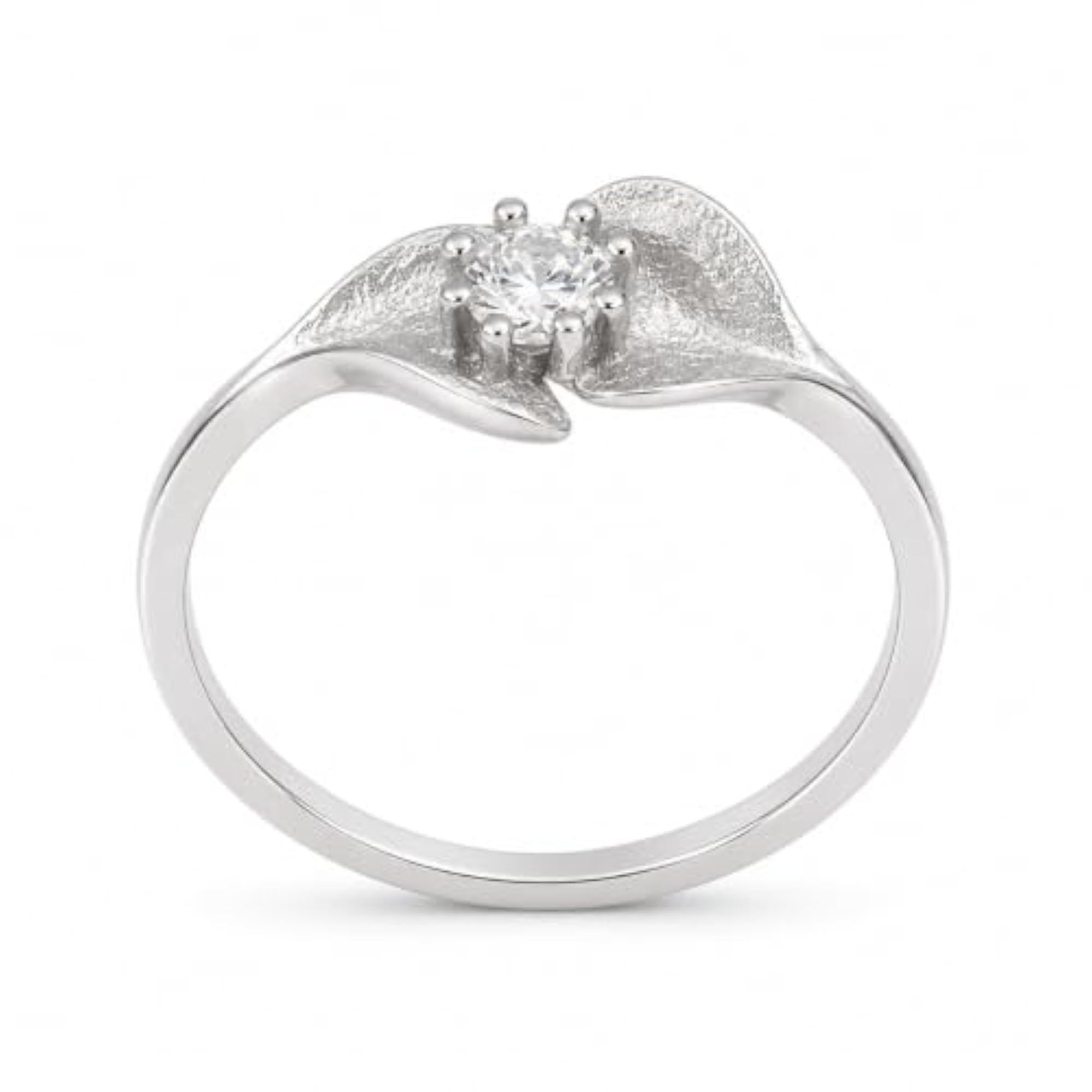 Solitaire Ring in 925 Sterling Silver with Rhodium Polish, Size 7