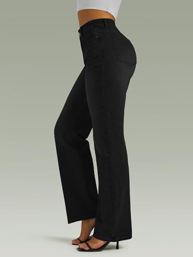 Image of FUNUCA Straight Leg Jeans for Women,High Waisted Wide Leg Loose Microelastic Boyfriend Denim Pants