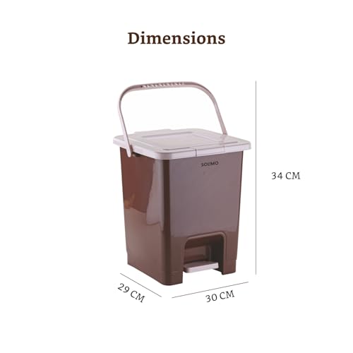 Image of Amazon Brand - Solimo Square Pedal Dustbin (14L) | Hands-Free Trash Bin with Lid | Durable Plastic | Odor Control | Compact Design | For Kitchen, Bathroom & Office | 30L x 29.4B x 34.08H cm | Dark Brown