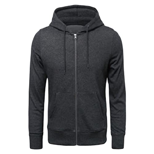 Maiyifu-GJ Men's Full Zip Long Sleeve Hoodies Lightweight Slim Fit Solid Color Hoodie Hooded Sweatshirt With Kanga Pocket (Dark Grey,X-Large)
