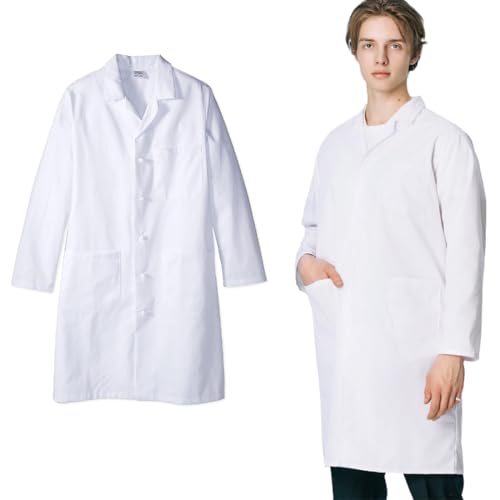 KEWUF Bata de Laboratorio Bata Medico Hombre Mujer Bata Blanca Laboratorio Manga Larga Disfraz Medico Unisex Médico Abrigo Bata Enfermera para Estudiantes Escuela Enfermera Cosplay, XXL
