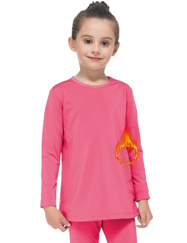 Image of Subuteay Girls Thermal Top Fleece Lined Long Sleeve Undershirts Baselayer for Kids