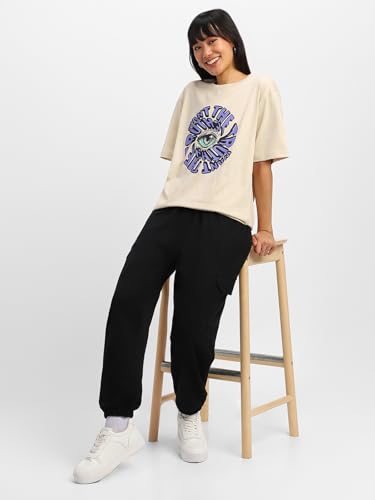 Image of JUNEBERRY Oversized Loose Baggy Fit Drop Shoulder Half Sleeves Pure Cotton Want The Truth Swan White & Viva Magenta Graphic Printed Cool Boyfriend T-Shirt for Women