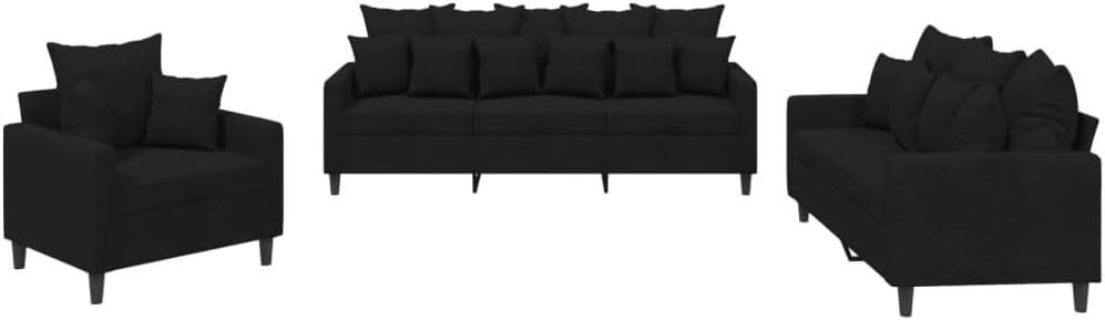 Sofa Set Black Velvet (100% Polyester) Living Room Furniture