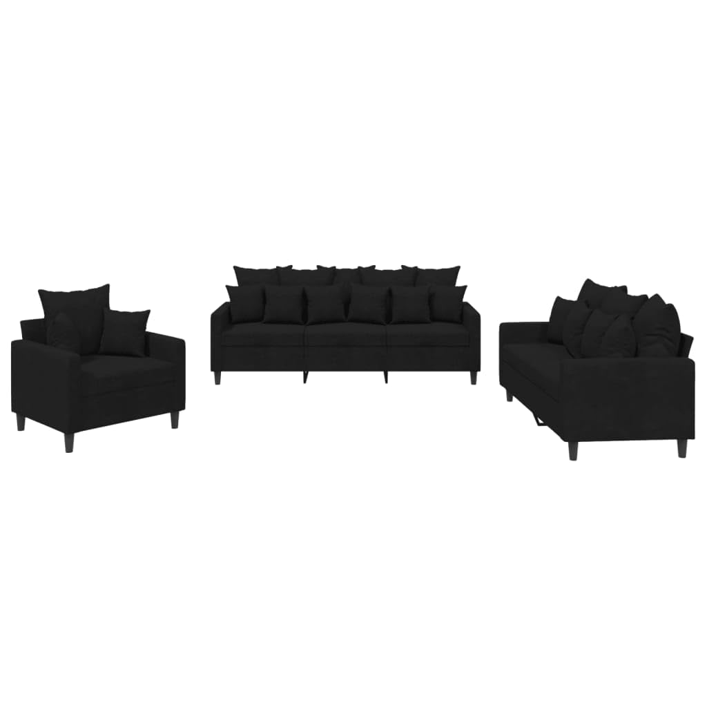 Brokky 3-TLG. Sofagarnitur mit Kissen - Wohnzimmer Sitzgruppe - Schwarz Samt - 3201685