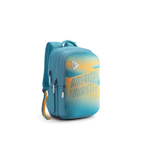 Image of American Tourister Nexa Style 03 | 32 L Backpack | 3 Compartments | School & College Bag for Men & Women | Grey /Yellow | 1 Yr Global Warranty