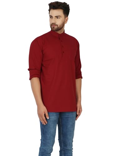 Image of AMAZON BRAND - ANARVA Men's Pure Cotton Solid Kurta Long Sleeves Band Collar Casual Shirt