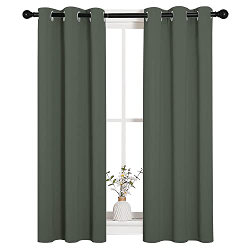 Image of NICETOWN Blackout Curtain Panels for Kitchen, Dark Mallard, 1 Pair, 29 x 40 inches, Thermal Insulated Solid Grommet Top Blackout Draperies /Drapes for Small Window
