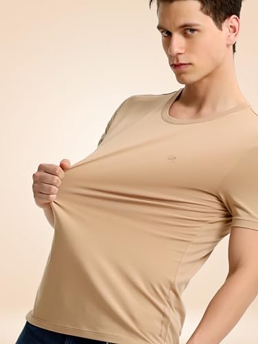 Image of TURMS Men's Casual Solid Round Neck T-Shirt, Odor Control, Stretchable & Breathable, Cotton Rich Fabric, Half Sleeve