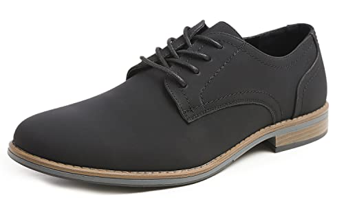 FEVERSOLE Men's Classic Dress Oxford Vegan Leather Casual Derby Shoes Black Nubuck Size 10 M US