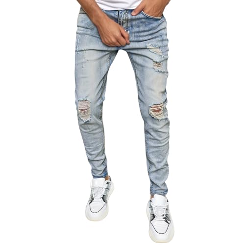 Men's Distressed Straight Leg Denim Jeans for Casual Streetwear Comfortable Ripped Pants with Classic Fit