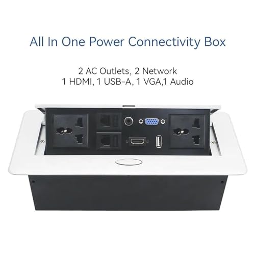 Farraige® Hydraulic 10 Module Conference Table Connectivity and Data Box Pop Up Box/Cable Cubby with HDMI, VGA, Audio, LAN and Power Ports (Silver) - Image 6