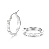 Yumay 9CT WHite Gold Filled Hoop Earrings with CZ for Women,20MM Round Hoop Earrings Girls. (SILVER TONE)