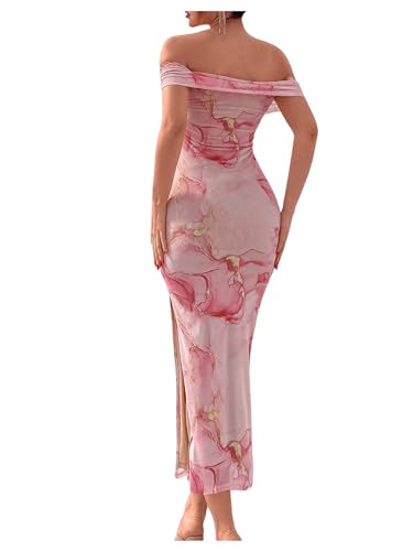 Floerns Women's Floral Print Off Shoulder Short Sleeve Ruched Bodycon Long Dress2