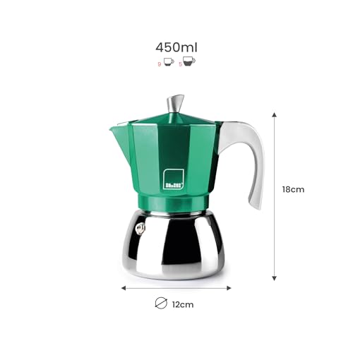 IBILI - Macchina per caffè espresso Elba Green, 9 tazze, 450 ml, Alluminio pressofuso, Base in acciaio inossidabile, Adatto per induzione - Immagine 1