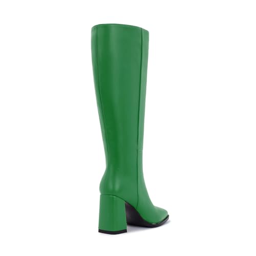 Image of Knee High Boots for Women - Wide Calf Boots with Zipper, Square Toe Tall Leather Boots, Chunky Heel Fashion Long Boots